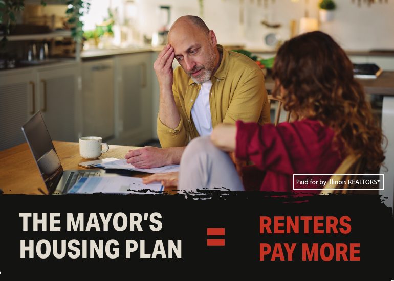 Campaign mailer front: The Mayor's housing plan = renters pay more.